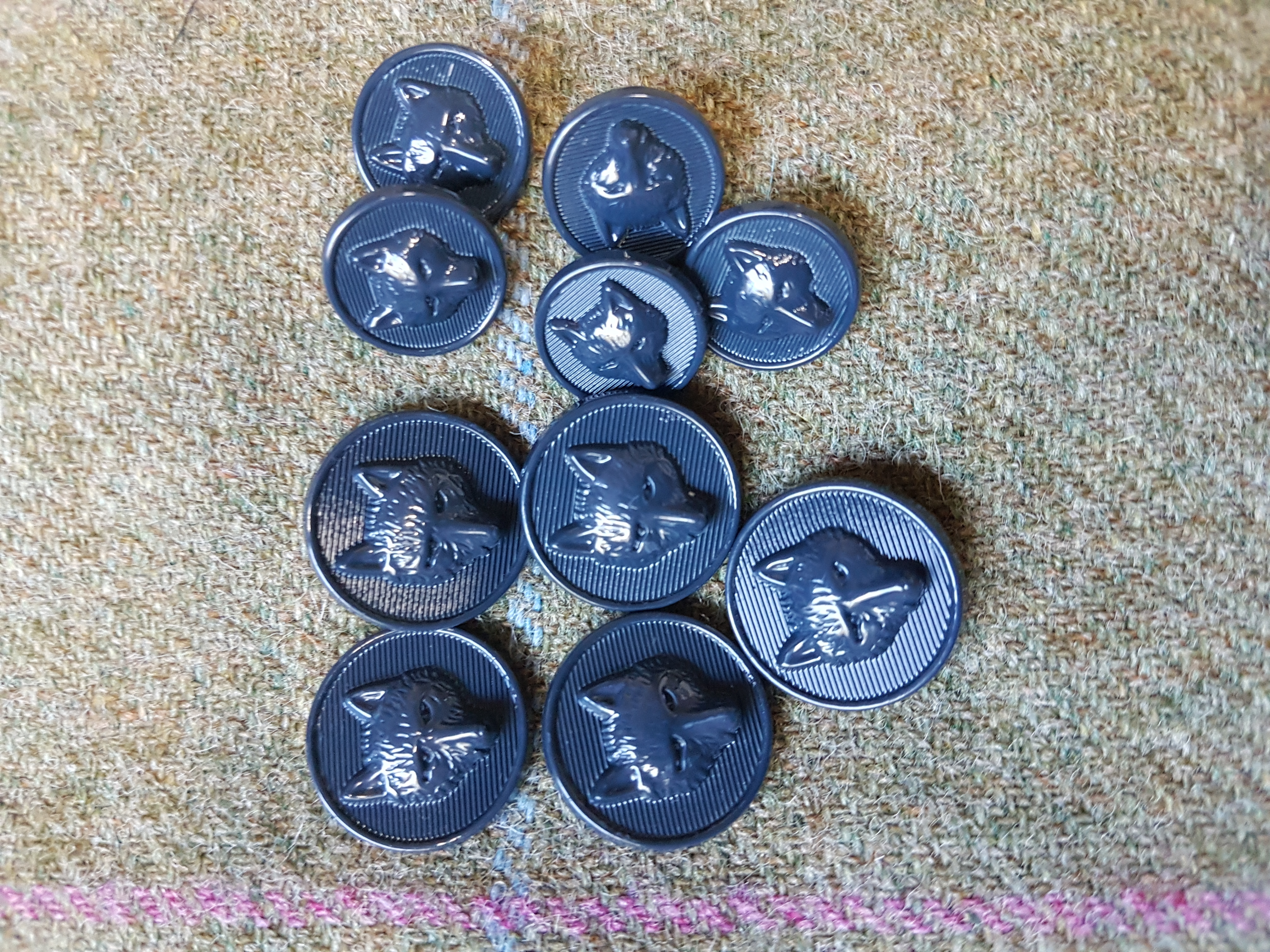 GREEN FULL SET OF FOX HEAD JACKET BUTTONS INCLUDING SPARES 